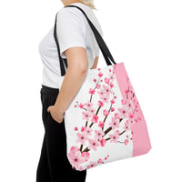 Tote Bag-Pink Floral Blossoms-Pink & White