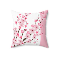 Square Pillow-Pink Floral Blossoms-White & Pink