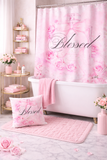 Shower Curtains - Pink Blush & Roses Perfume Bottle - Blessed Black (Faith)