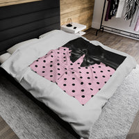 Velveteen Plush Blanket-Glam Black Bow-Soft Pink-Black Polka Dots