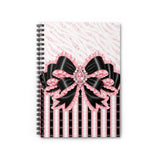 Black & Pink Ruffle Bow Couture | Pink Zebra Print - Spiral Notebook