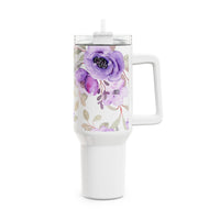 Glam Cup Tumbler, 40oz - Watercolor Purple Floral - White