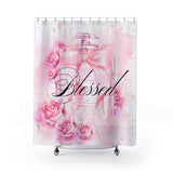 Shower Curtains - Pink Blush & Roses Perfume Bottle - Blessed Black