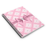 Small Spiral Notebook, 6x8in-Glam Pink Mauve Bow-White Damask Diamonds