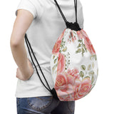 Drawstring Bag-Luscious Pink Floral-Gold Trim