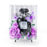 Shower Curtains - Purple Midnight Roses - Perfume Bottle White
