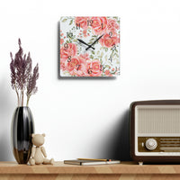 Acrylic Wall Clock-Luscious Pink Floral-Gold Trim