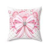 Candy Stripe Pink Couture Bow - Square Pillow