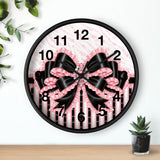Black & Pink Ruffle Bow Couture | Pink Zebra Print - Wall Clock