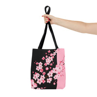 Tote Bag-Pink Floral Blossoms-Pink & Black