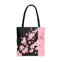 Tote Bag-Pink Floral Blossoms-Pink & Black