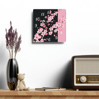 Acrylic Wall Clock-Pink Floral Blossoms-Pink & Black