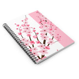 Small Spiral Notebook, 6x8in-Pink Floral Blossoms-White & Pink