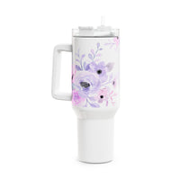 Glam Cup Tumbler, 40oz - Pink & Purple Floral - White