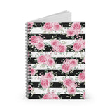 Pretty Pink Roses - Black Stripes - Spiral Notebook (Small)