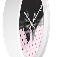 Wall Clock-Glam Black Bow-Soft Pink-Black Polka Dots