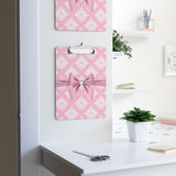 Clipboard-Glam Pink Mauve Bow-White Damask Diamonds