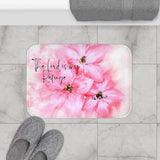 Bath Mat - Passion Pink Watercolor Plumeria - The Lord is my Refuge (Faith)