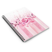 Spiral Notebook (Small) - Blush Ribbons & Roses - Glam Watercolor Floral Stripes