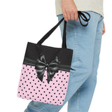 Tote Bag-Glam Black Bow-Soft Pink-Black Polka Dots