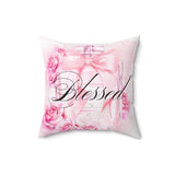 Square Pillow - Pink & Blush Perfume Bottle - Blessed Black