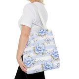 Powder Blue Sugar Blossom Stripes - Tote Bag
