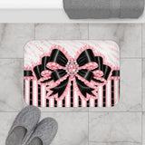 Black & Pink Ruffle Bow Couture | Pink Zebra Print - Bath Mat