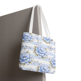 Powder Blue Sugar Blossom Stripes - Tote Bag