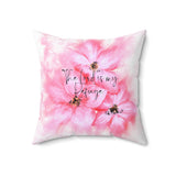 Square Pillow - Pink Passion Watercolor Plumeria - The Lord is my Refuge (Faith)