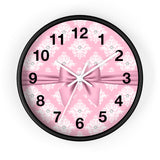 Glam Pink Mauve Bow - White Damask Diamonds - Wall Clock