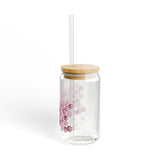 Pink Rose - Glass Tumbler w/Straw