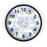 Powder Blue Sugar Blossom Stripes - Wall Clock