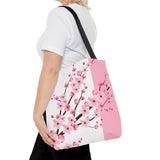 Tote Bag-Pink Floral Blossoms-Pink & White