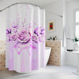 Shower Curtains - Lavender Ribbons & Roses - Glam Watercolor Floral Stripes