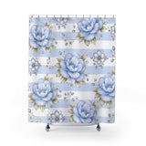 Powder Blue Sugar Blossom Stripes - Shower Curtains