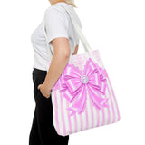 Orchid Lilac Damask Bow - Tote Bag