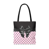 Tote Bag-Glam Black Bow-Soft Pink-Black Polka Dots