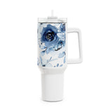 Glam Cup Tumbler, 40oz - Blue & White Floral Watercolor - White