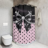 Black Satin Diamond Bow - Pink Polka Dots- Shower Curtains