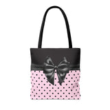 Tote Bag-Glam Black Bow-Soft Pink-Black Polka Dots