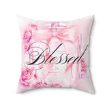 Square Pillow - Pink & Blush Perfume Bottle - Blessed Black