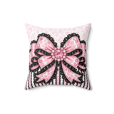 Ballet Pink Black Ruffle Leopard Bow Couture - Square Pillow