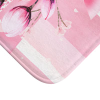 Bath Mat -  Blush Ribbons & Roses - Glam Watercolor Floral Stripes