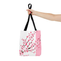 Tote Bag-Pink Floral Blossoms-Pink & White