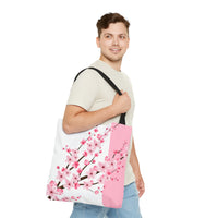 Tote Bag-Pink Floral Blossoms-Pink & White