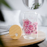 Pink Rose - Glass Tumbler w/Straw