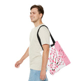 Tote Bag-Pink Floral Blossoms-Pink & White