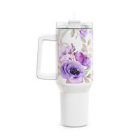 Glam Cup Tumbler, 40oz - Watercolor Purple Floral - White