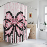 Ballet Pink Black Ruffle Leopard Bow Couture - Shower Curtains