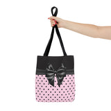 Tote Bag-Glam Black Bow-Soft Pink-Black Polka Dots